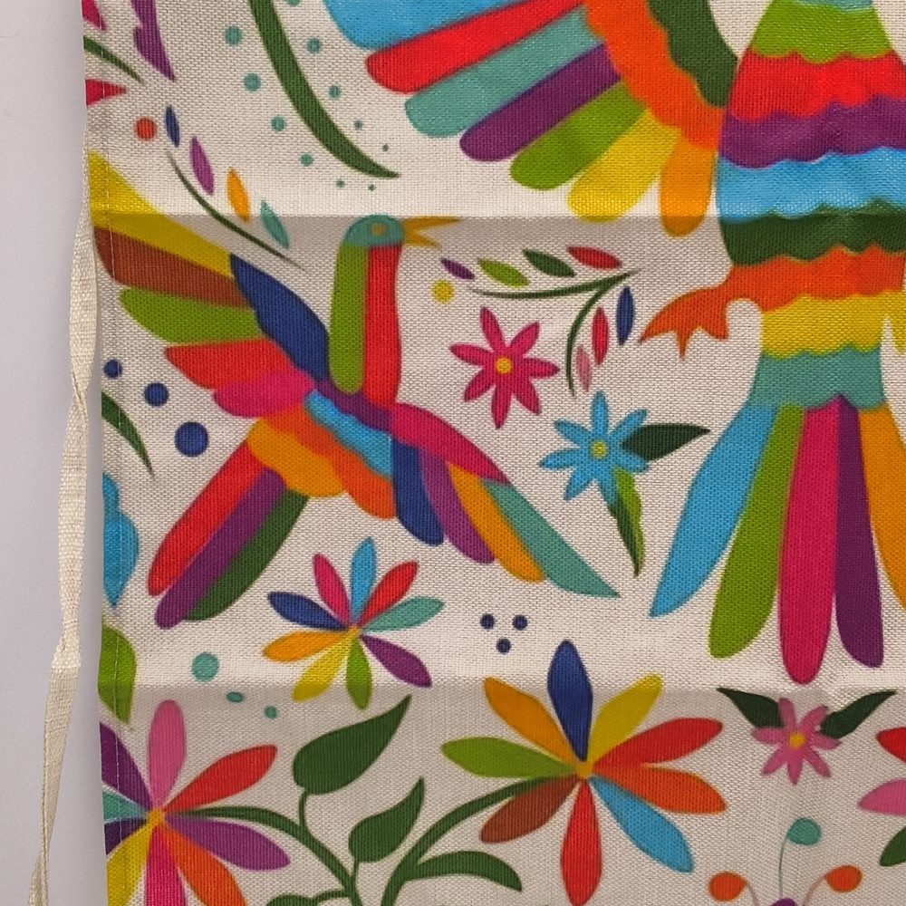 Handcrafted Linen Apron with Authentic Mexican Otomí Bird Design - Picture 4 of 8